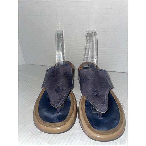 Dansko Sandals Womens US 8  Slide Blue Leather Slip On Wedge Flip Flop EU 38 - Picture 2 of 16